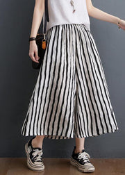 Plus Size Black White Striped Wide Leg Pants Summer Cotton - bagstylebliss