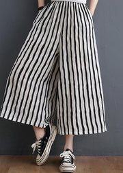 Plus Size Black White Striped Wide Leg Pants Summer Cotton - bagstylebliss