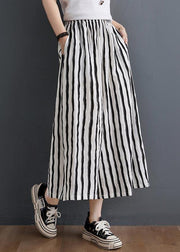 Plus Size Black White Striped Wide Leg Pants Summer Cotton - bagstylebliss