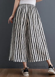 Plus Size Black White Striped Wide Leg Pants Summer Cotton - bagstylebliss