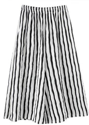 Plus Size Black White Striped Wide Leg Pants Summer Cotton - bagstylebliss