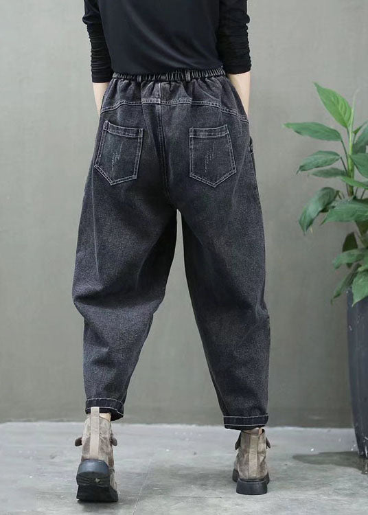 Plus Size Black high waist thick denim Pants Winter