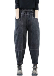 Plus Size Black high waist thick denim Pants Winter