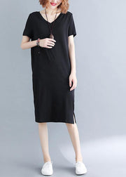 Plus Size Black side open Cotton Summer Dresses - bagstylebliss