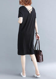 Plus Size Black side open Cotton Summer Dresses - bagstylebliss