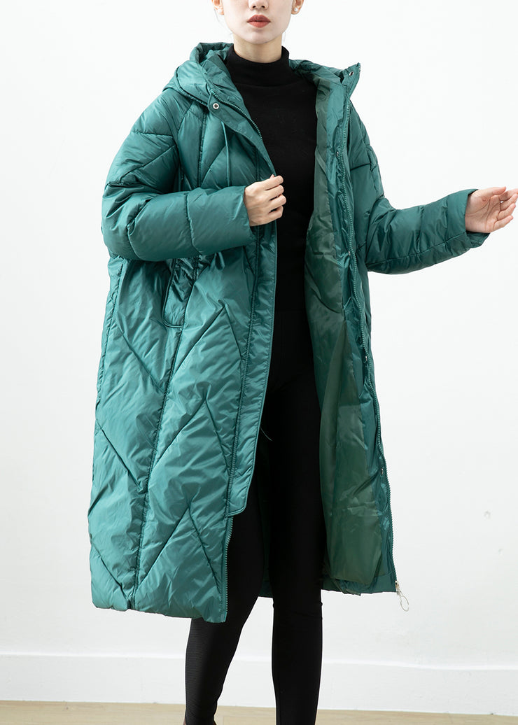 Plus Size Blackish Green Hooded Pockets Fine Cotton Filled Jacket In Winter