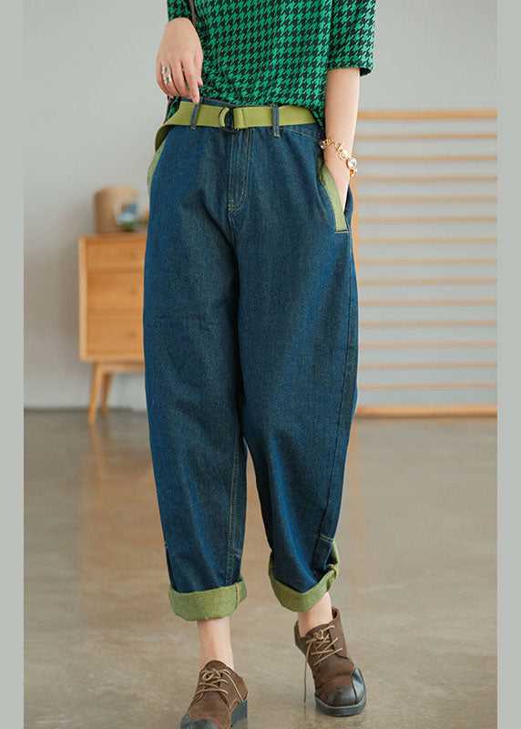 Plus Size Blue Casual Pockets Patchwork Harem Fall Pants