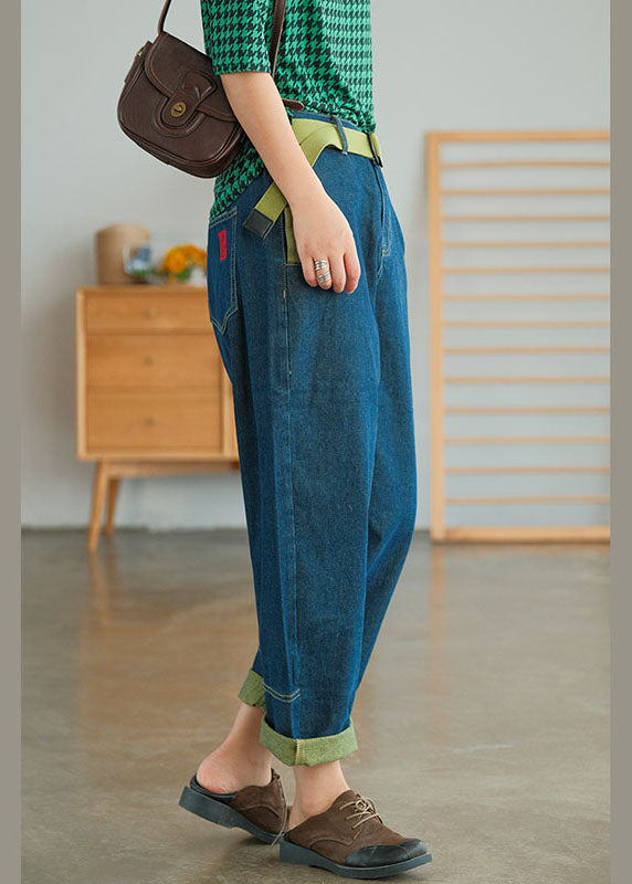 Plus Size Blue Casual Pockets Patchwork Harem Fall Pants