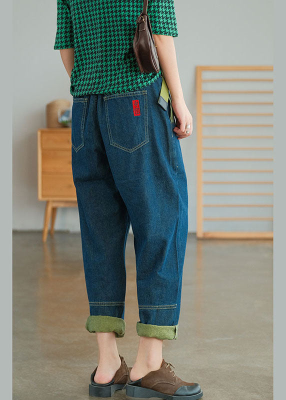 Plus Size Blue Casual Pockets Patchwork Harem Fall Pants