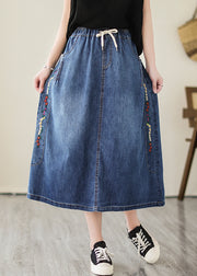 Plus Size Blue Embroidered Pockets Denim Skirts Summer