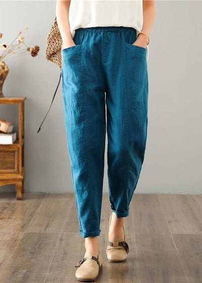 Plus Size Blue Harem Cotton Linen Summer Pants - bagstylebliss