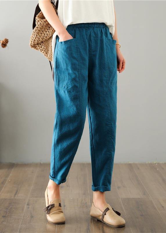 Plus Size Blue Harem Cotton Linen Summer Pants - bagstylebliss