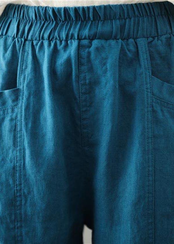 Plus Size Blue Harem Cotton Linen Summer Pants - bagstylebliss