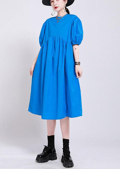 Plus Size Blue Loose Cotton Summer Dresses - bagstylebliss