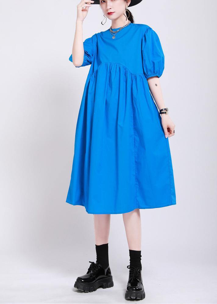 Plus Size Blue Loose Cotton Summer Dresses - bagstylebliss