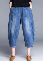 Plus Size Blue Pockets Patchwork lantern Fall Denim Pants