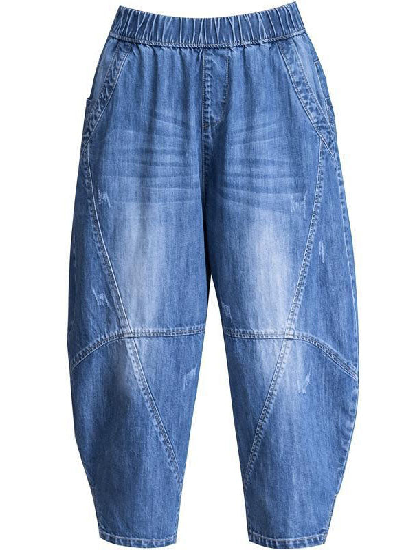 Plus Size Blau Taschen Patchwork Laterne Herbst Jeanshose