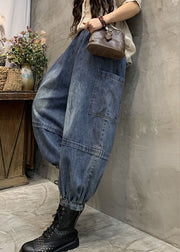 Plus Size Blue Pockets denim lantern Pants Spring