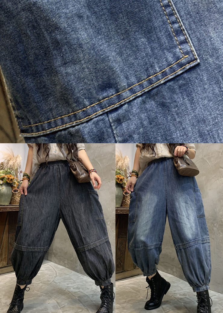 Plus Size Blue Pockets denim lantern Pants Spring