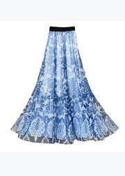 Plus Size Blue Print High Waist Exra Large Hem Tulle Skirts Spring