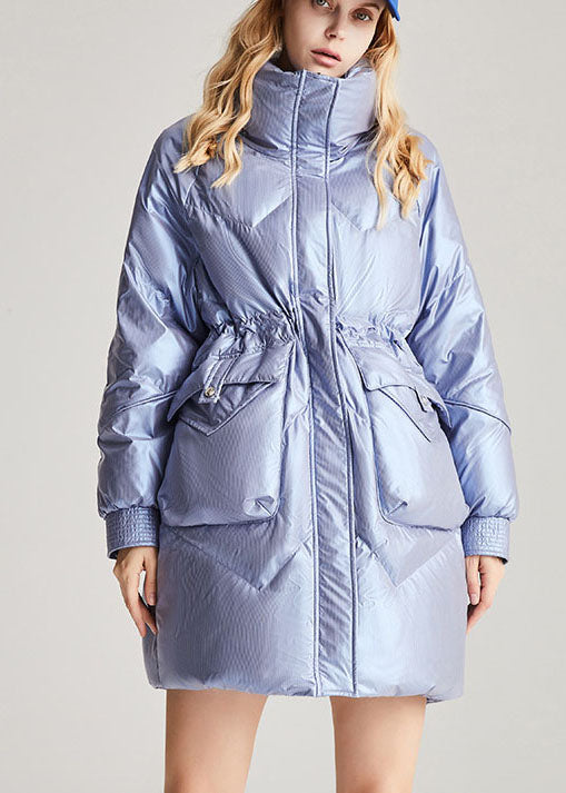 Plus Size Blauer Stehkragen Kordelzug Warme Winter Entendaunen Wintermäntel