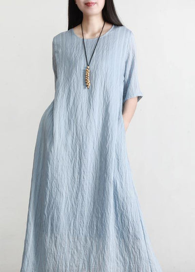 Plus Size Blue Striped Pockets Robe Summer Cotton Dress - bagstylebliss