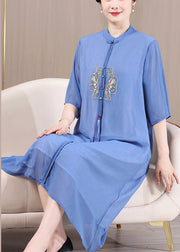 Plus Size Blue Tasseled Button Patchwork Dresses Summer