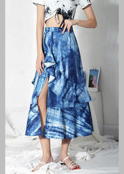 Plus Size Blue Tie Dye Asymmetrical design Ruffles Skirts - bagstylebliss