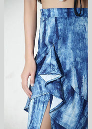 Plus Size Blue Tie Dye Asymmetrical design Ruffles Skirts - bagstylebliss