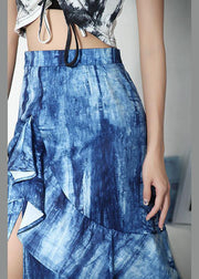 Plus Size Blue Tie Dye Asymmetrical design Ruffles Skirts - bagstylebliss