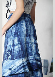 Plus Size Blue Tie Dye Asymmetrical design Ruffles Skirts - bagstylebliss