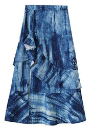 Plus Size Blue Tie Dye Asymmetrical design Ruffles Skirts - bagstylebliss