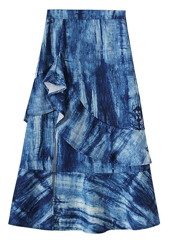 Plus Size Blue Tie Dye Asymmetrical design Ruffles Skirts - bagstylebliss