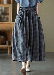 Plus Size Blue elastic waist Plaid Cotton Pants Spring