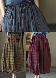 Plus Size Blue elastic waist Plaid Cotton Pants Spring