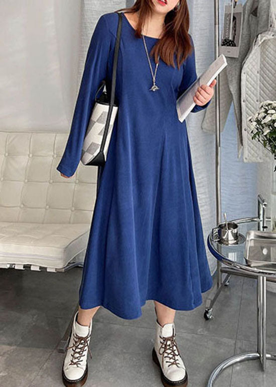 Plus Size Blue thick Velour slim fit Dress Winter