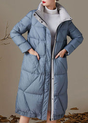 Plus Size Blue zippered Pockets Winter Duck Down Coats