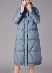 Plus Size Blue zippered Pockets Winter Duck Down Coats