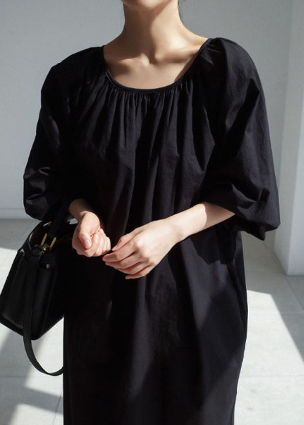 Plus Size Boho Black Cinched Cotton Dress Spring