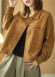 Plus Size Brown Peter Pan Collar Pockets Button Fall Coats Long Sleeve - bagstylebliss