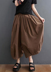 Plus Size Brown Pockets Wide Leg Pants Trousers Summer Cotton Linen - bagstylebliss