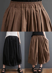 Plus Size Brown Pockets Wide Leg Pants Trousers Summer Cotton Linen - bagstylebliss