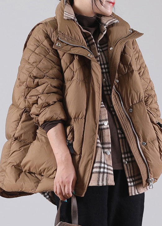 Plus Size Brown Zip Up Pockets Duck Down Winter Coats