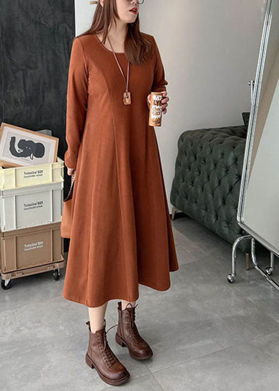 Plus Size Brown warm Velour Dresses Winter