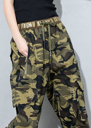 Plus Size Camouflage hole drawstring Pockets Pants Spring