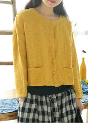 Plus Size Chic Yellow Button Jacquard Coat Spring