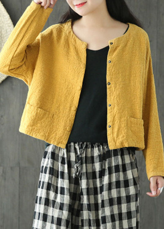 Plus Size Chic Yellow Button Jacquard Coat Spring