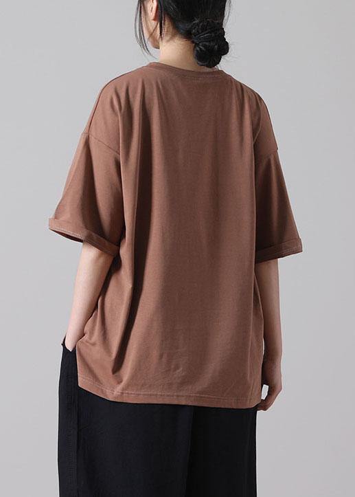 Plus Size Chocolate Print Cotton Short Sleeve Summer Shirt Tops - bagstylebliss