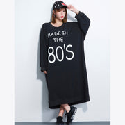 Plus Size Clothing Girl Letter Print Dress Casual Loose Black Dresses