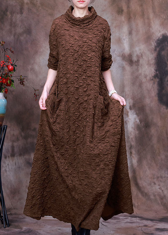 Plus Size Chocolate Asymmetrical Long Dress Spring